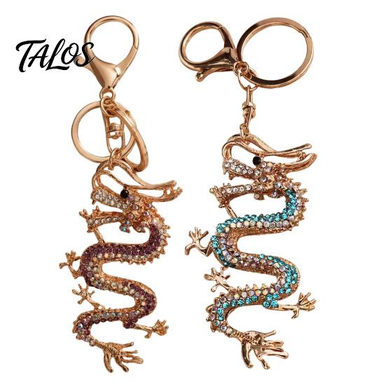 Dragon Key Ring Chinese Keychain with Rhinestone, Golden Plated Alloy Style Handbag Accessories for Men Women, Pendant Handbags Backpacks Decoration
