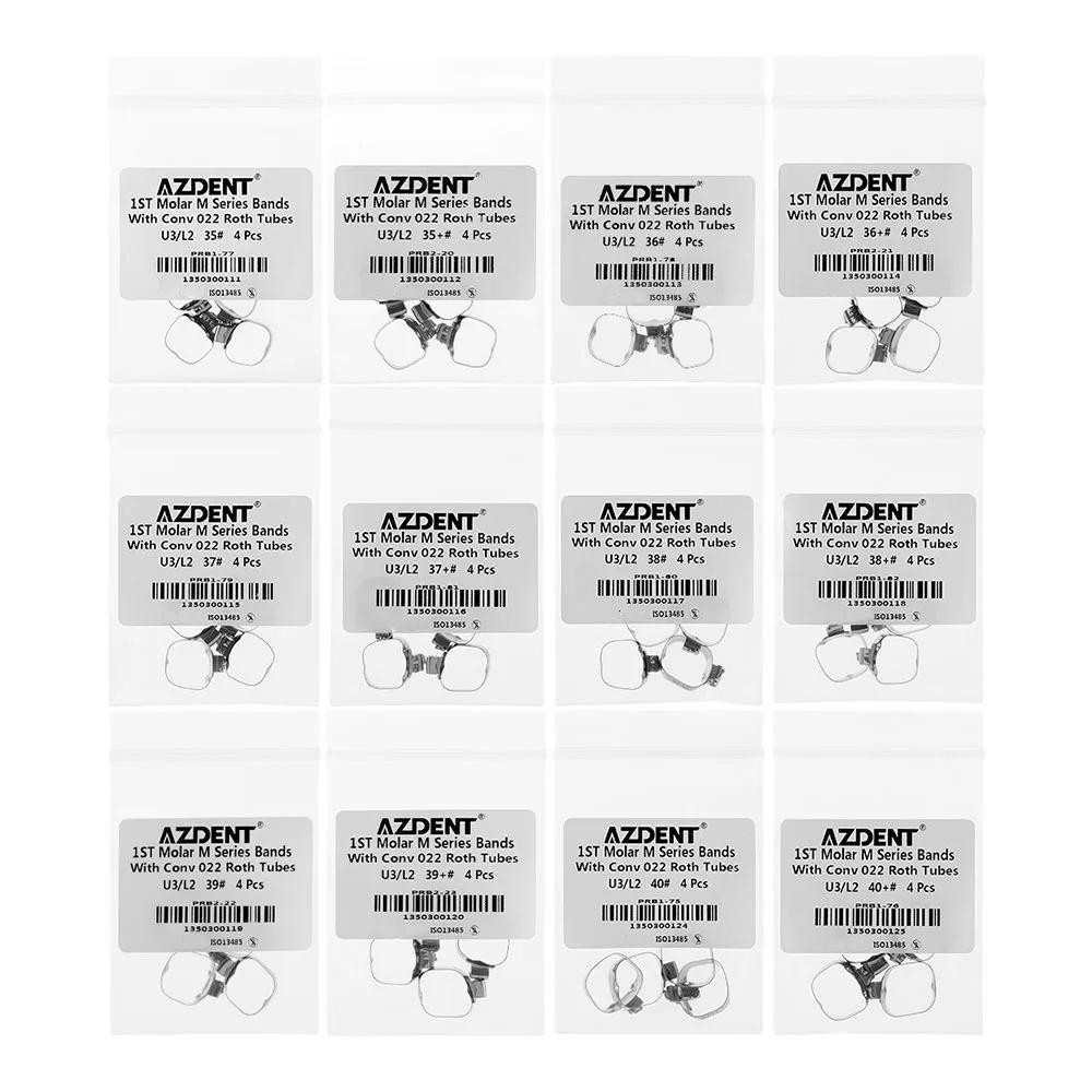 AZDENT 5Packs Dental Orthodontic Bands with Buccal Tube Triple Tubes for 1st Molar Teeth Roth.022 U3/L2 Size 35#-40#+ 4pcs/Pack