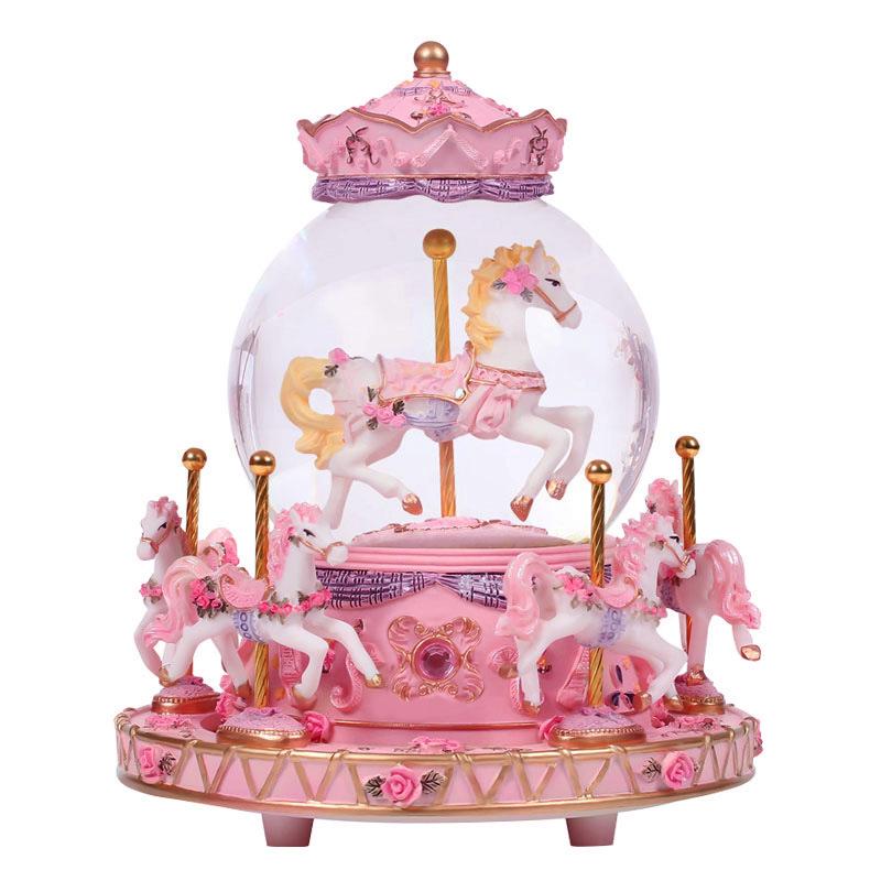 Light-Up Carousel Crystal Ball Music Box with Snowfall Effect - Perfect Christmas or Birthday Gift