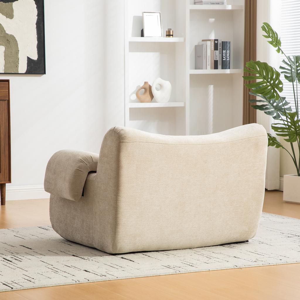 Modular compression sofa, chenille fabric, 30D high-elasticity foam filling. Easy to move, slip-resistant base. Ideal for living room. Light Khaki