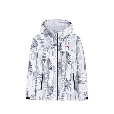 Vollflächiger Druck mit Reißverschluss Kapuzen-Bequem Atmungsaktiv Sportlicher Windbreaker Herren Oberbekleidung Reinweiß 152427617-4