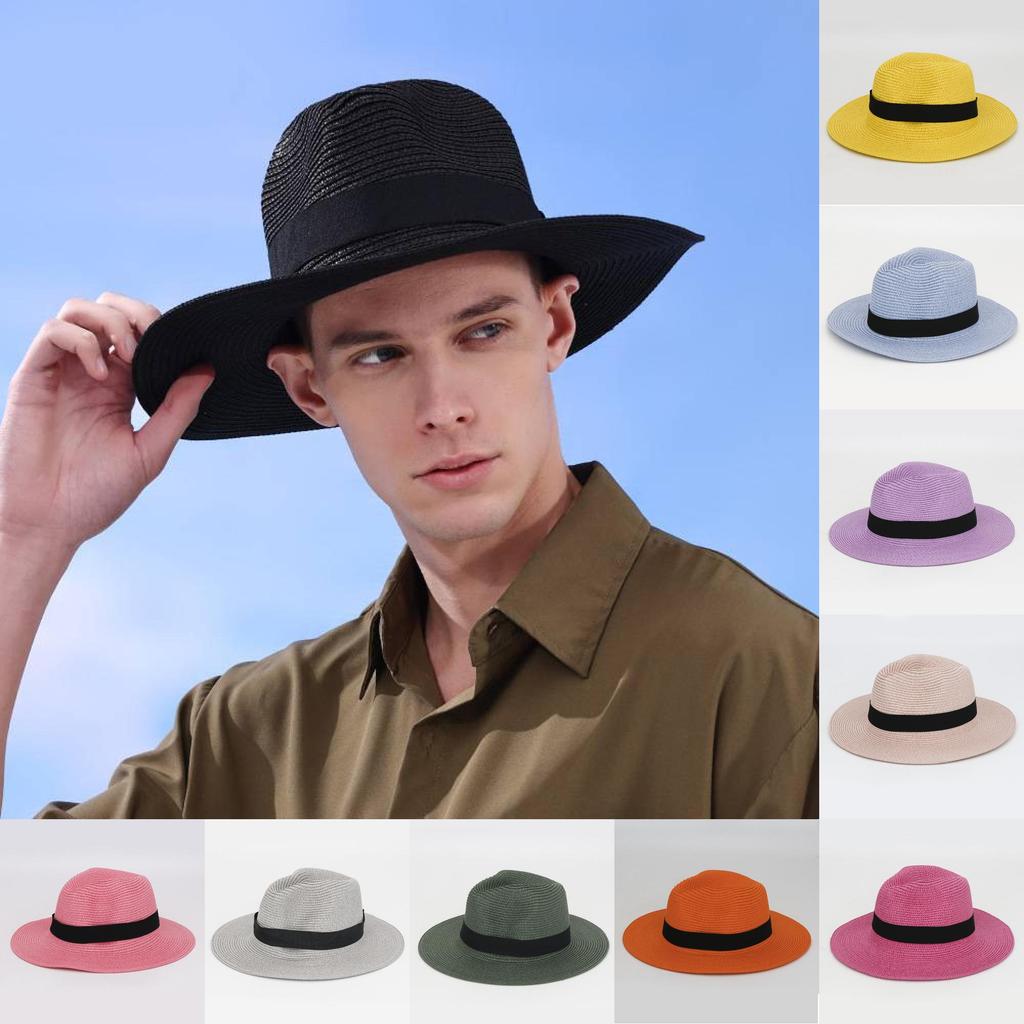 Foldable Colorful Summer Straw Hat Square Buckle Outdoor Beach Travel Breathable