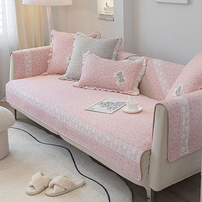

Pink Princess Style Sofa Cushion Lace Fabric Pure Cotton Non-Slip Four Seasons Simplicity Modern Pastoral Small Floral Sofa Towel Flowers love pink 70 * 70cm
