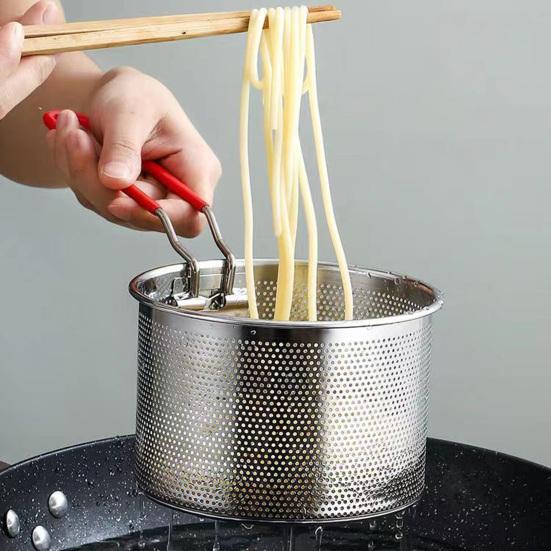 Edelstahl Frittierkorb mit Griff Große Kapazität Netzsieb zum Frittieren Abtropfen Dämpfen Rostbeständiges Küchenwerkzeug für Hähnchenflügel