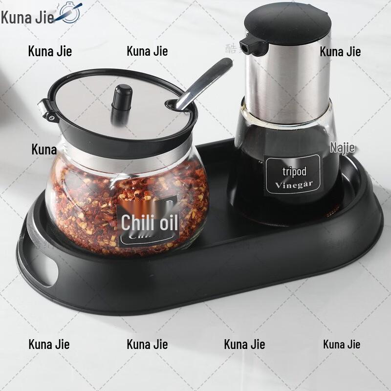 KUNAJIE Stainless Steel & Glass Condiment Dispenser