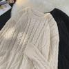 Men's White Cable Knit Sweater, Thick Loose Fit, Round Neck, Autumn/Winter, American Fashion Brand