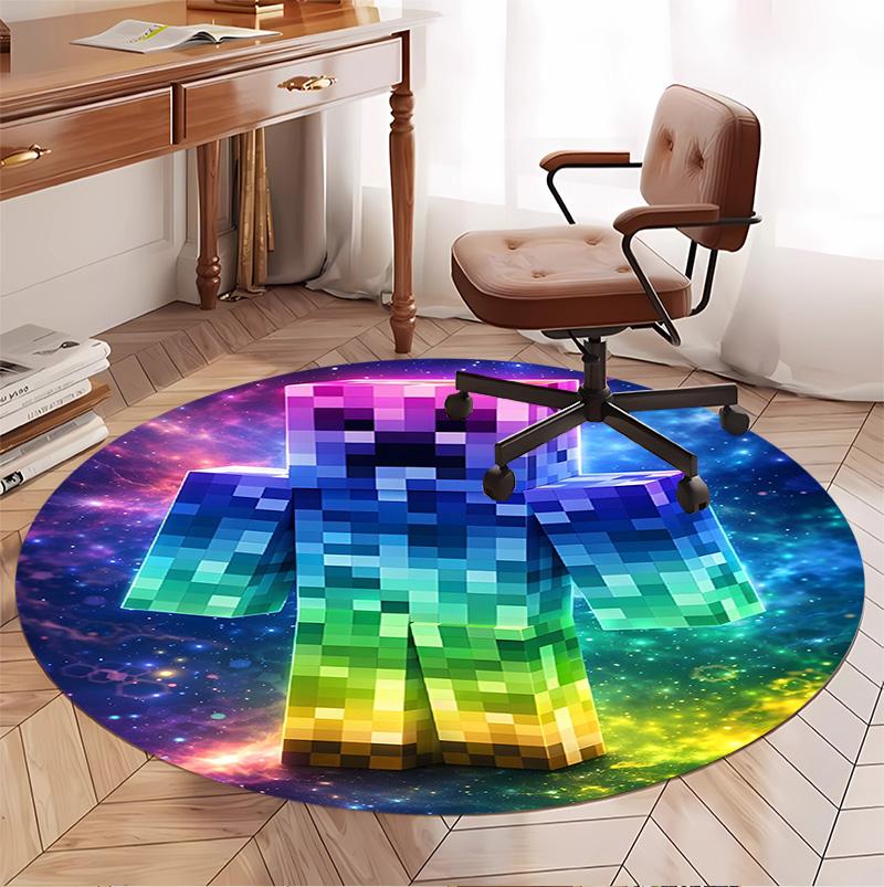 Gamer Pattern Round Rug, Indoor/Outdoor Mat, for Picnic, Gameroom, Bedroom, Office, Living Room, Home Decor Carpet, Birthday Gift