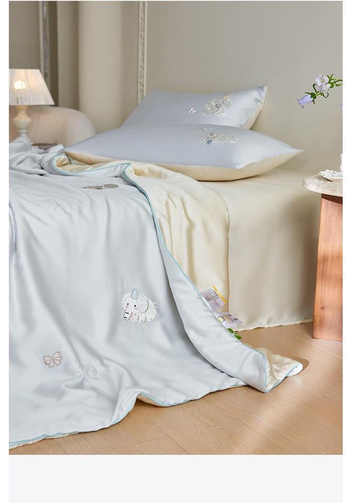 A-Class Tencel Embroidered Summer Quilt 4-Piece Set: Silky, Skin-Friendly, Antibacterial, Mite-Proof, Machine Washable.