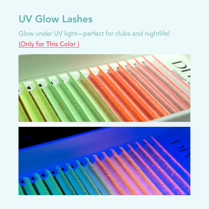 DIYDAY 16rows Colored Eyelashes 4 Colors in One Tray Multicolor False Mink Lashes Extension Neon Colored Fake Eyelash for Party
