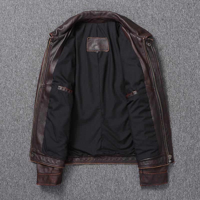 Casual Leather Jacket Men Real Cow Leather Retro Vintage Leather Jackets Mens Jackets Chaqueta De Cuero Para Hombre Casacos