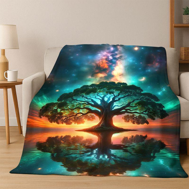 Tree of Life Nordic Mythology Yggdrasil Nature cartoon Flannel Blanket Soft Throw Blanket for Bedroom Living Room Bed Travel kid