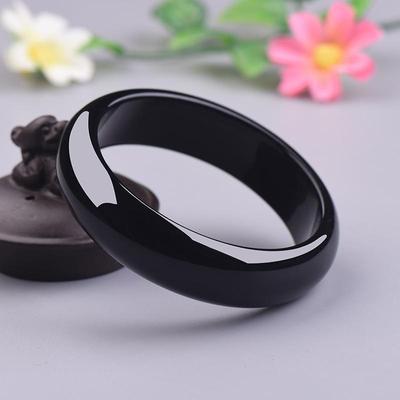15MM Natural Brazilian Black Agate Bracelet Fashionable Charm Emerald Hand Jewelry Bangle Women's Gift
