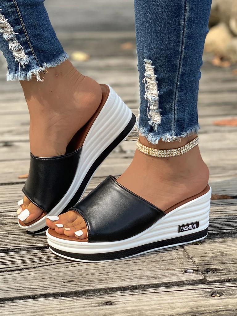 Fashion Women Fashion Wedges Heeled Slippers Casual Flip Flops Summer New Party Platform High Heels Shoes High Heels Peep Toe Slippers