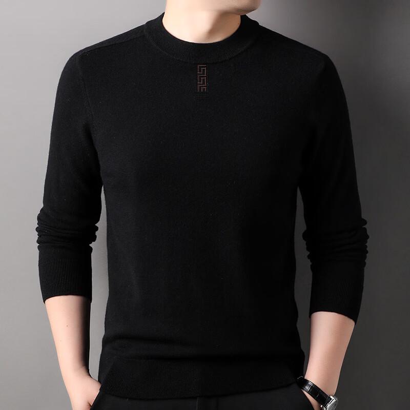 Hengyuanxiang Men s 100% Pure Wool Round Neck Pullover Sweater L