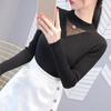 Autumn/winter Women's Knitted Bottoming Shirt Half Turtleneck Mesh Cutout Sweater Slim Knit Sweater Pullover Jumper Top