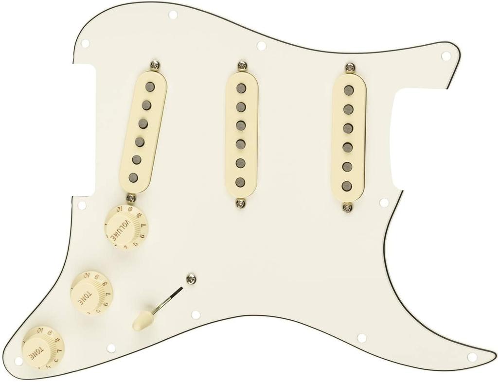 Fender Strat Steel Parchment PG Pre-Wired Pickguard, Tex-Mex Strap, 11-Hole