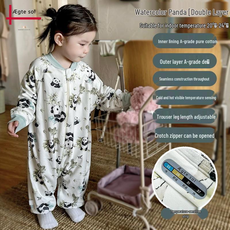 

Детский двухслойный бархатный спальный мешок - Анти-пинок, раздельные ножки, хлопок, пижама на весну/осень S80 (Height 58-68cm)