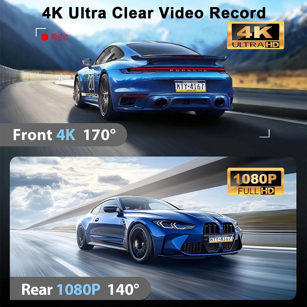 V22 4K Dual-Lens Dash Cam with GPS & Reversing Cam, Front & Rear Recording, Mobile App Integration