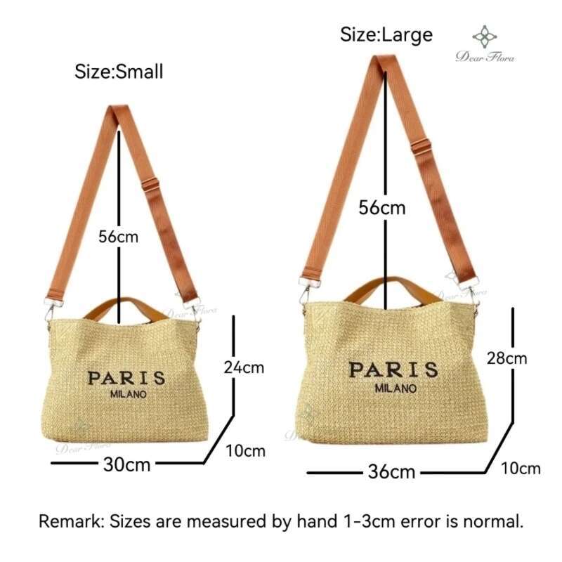 Women Fashion Letter Straw Shoulder Crossbody Bag Handwoven Pp Straw Handbag Casual Holiday Summer Beach Large Capacity Tote Bag
