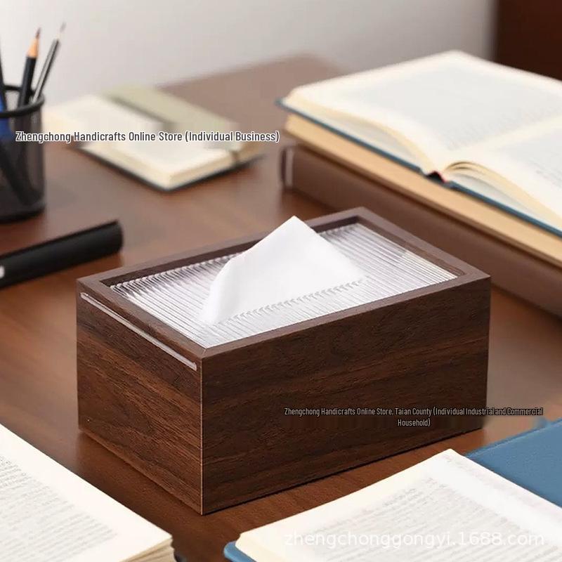 Walnut New Chinese Style Solid Wood Tissue Box - Living Room, Hotel, or Restaurant Napkin Holder with Customizable Logo Option.