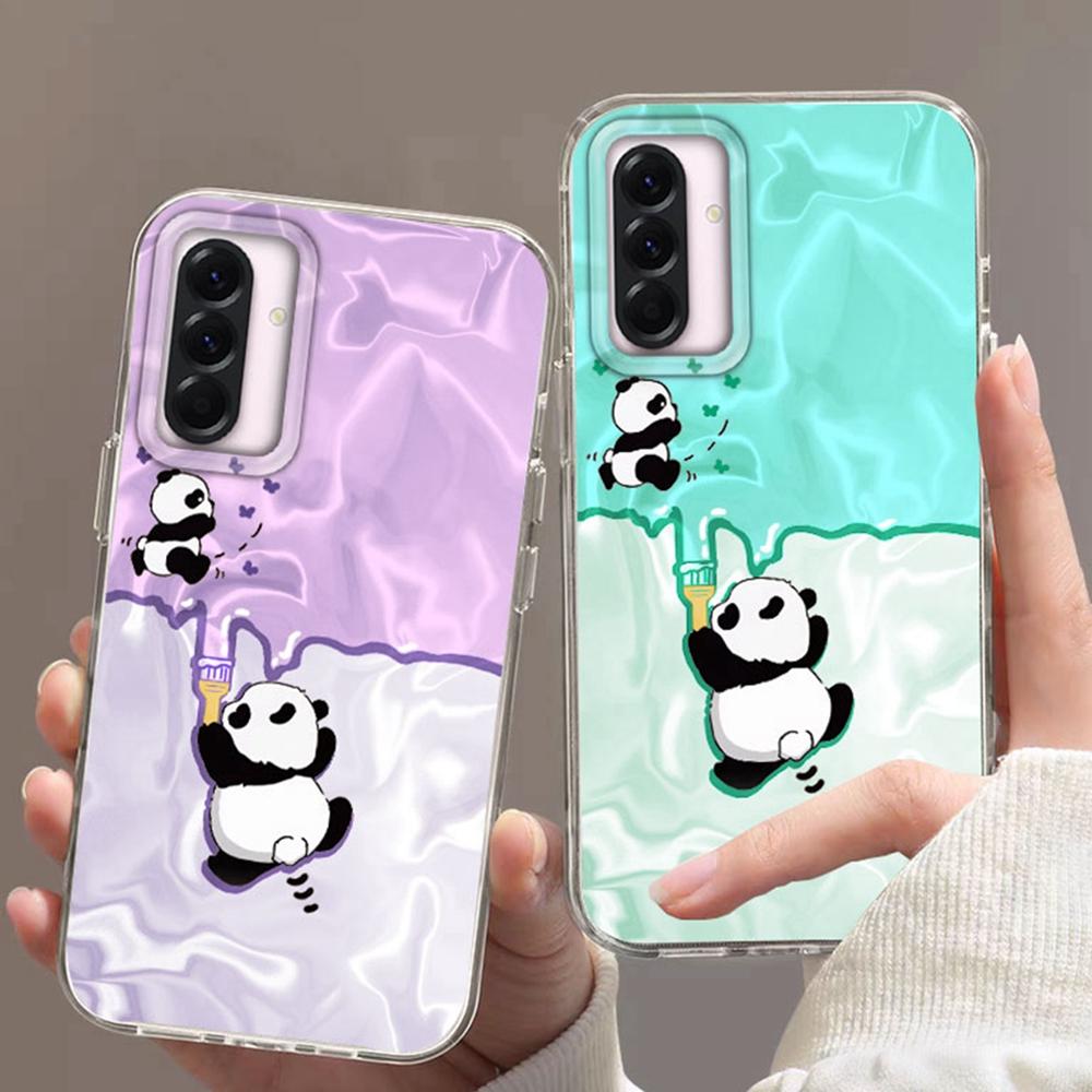 Cute Panda Cartoon Gradient Phone Case For Samsung Galaxy A56 A07 A17 A55 A36 A26 A16 A53 A06 A14 A24 A34 A54 A15 A12 Hard Cover