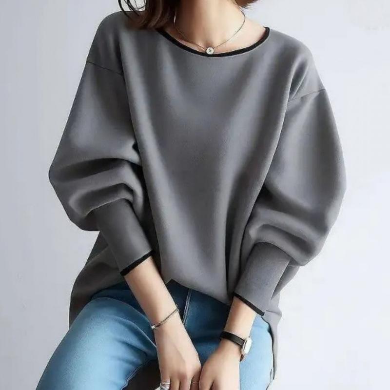 2026 Spring New Women's Round Neck Long Sleeve Patchwork Color Block Pullover Top Versatile T-Shirt