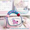 Kids Pony Pencil Case With Multiple Compartments Oxford Fabric For School Supplies