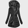 2024 Women's Winter Hooded Black Cotton Coat with Plus Velvet Lining, Medium Long