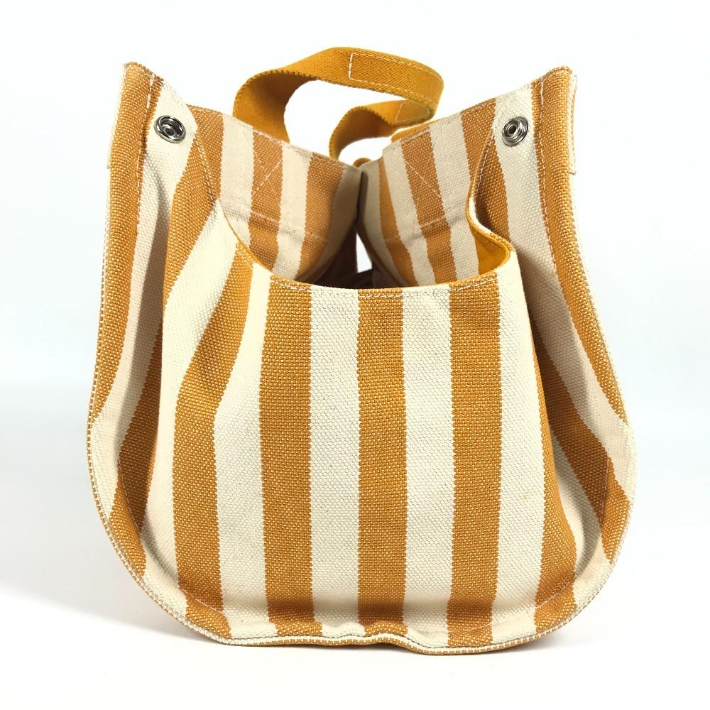 HERMES Border with pouch Cannes PM Tote Bag Hand Bag Canvas yellow/White