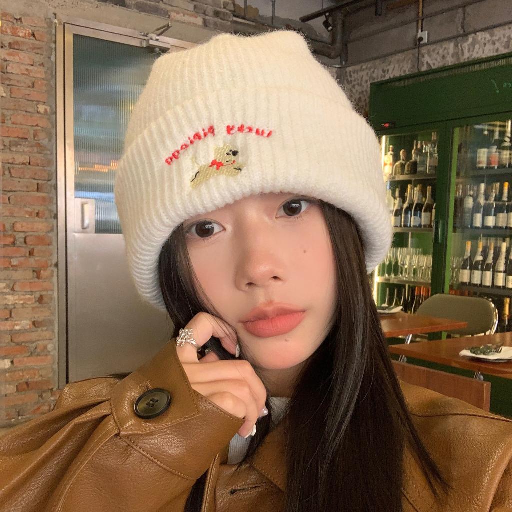 The Embroidered Bear Knitted Hat Is Versatile Cute and Warm The Woolen Hat Shows Off Your Face The Cool Little Hat Is A New Autumn and Winter Style