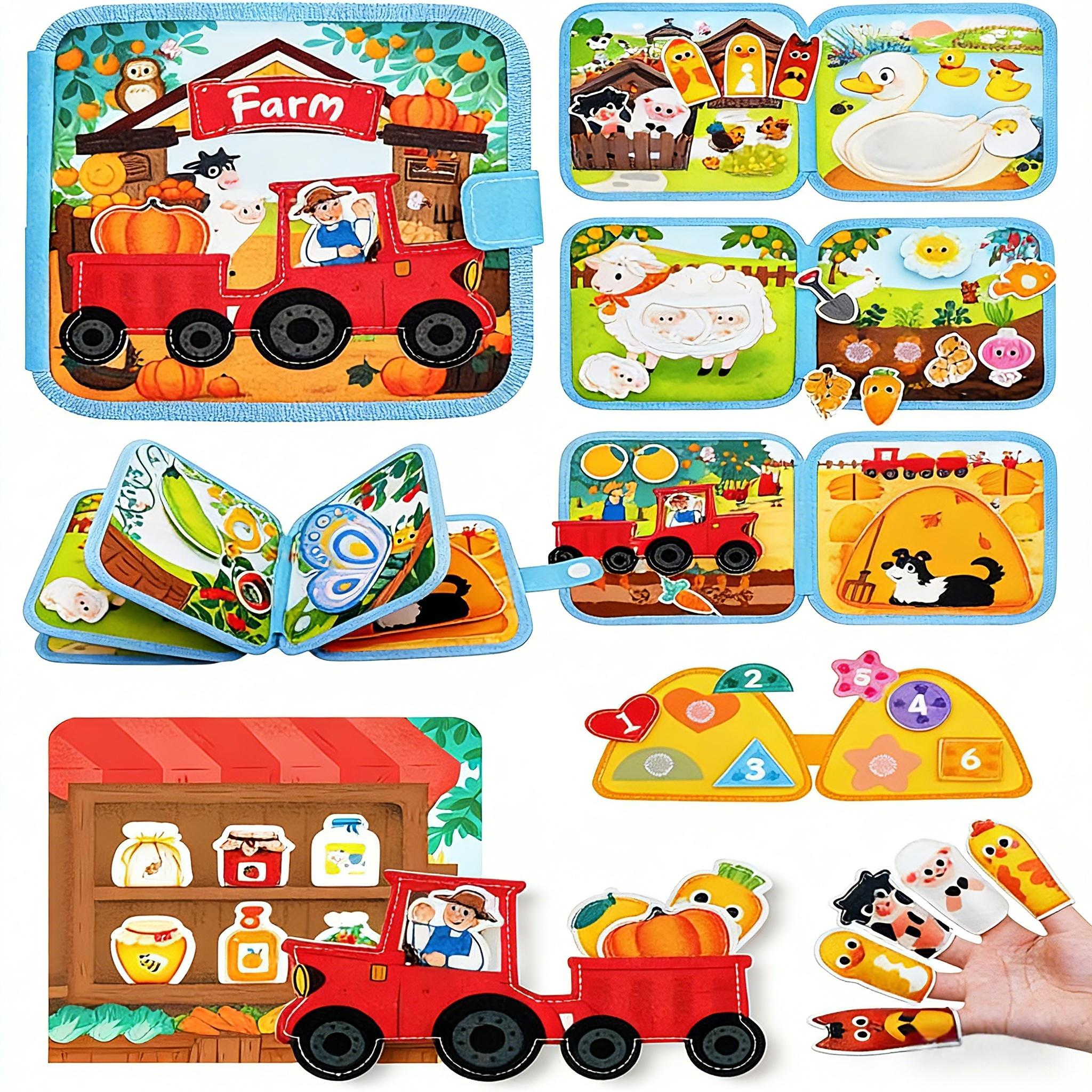 Montessori Felt Busy Book Toddler Soft Cloth Book 3D Touch Sensory Farm Busy Board Early Educational Travel Baby Story Toys