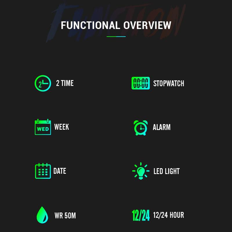 Men's Watch Fashion Trend Outdoor Multi Functional Sports Watch Waterproof Night Light Calendar Student Electronic Watch