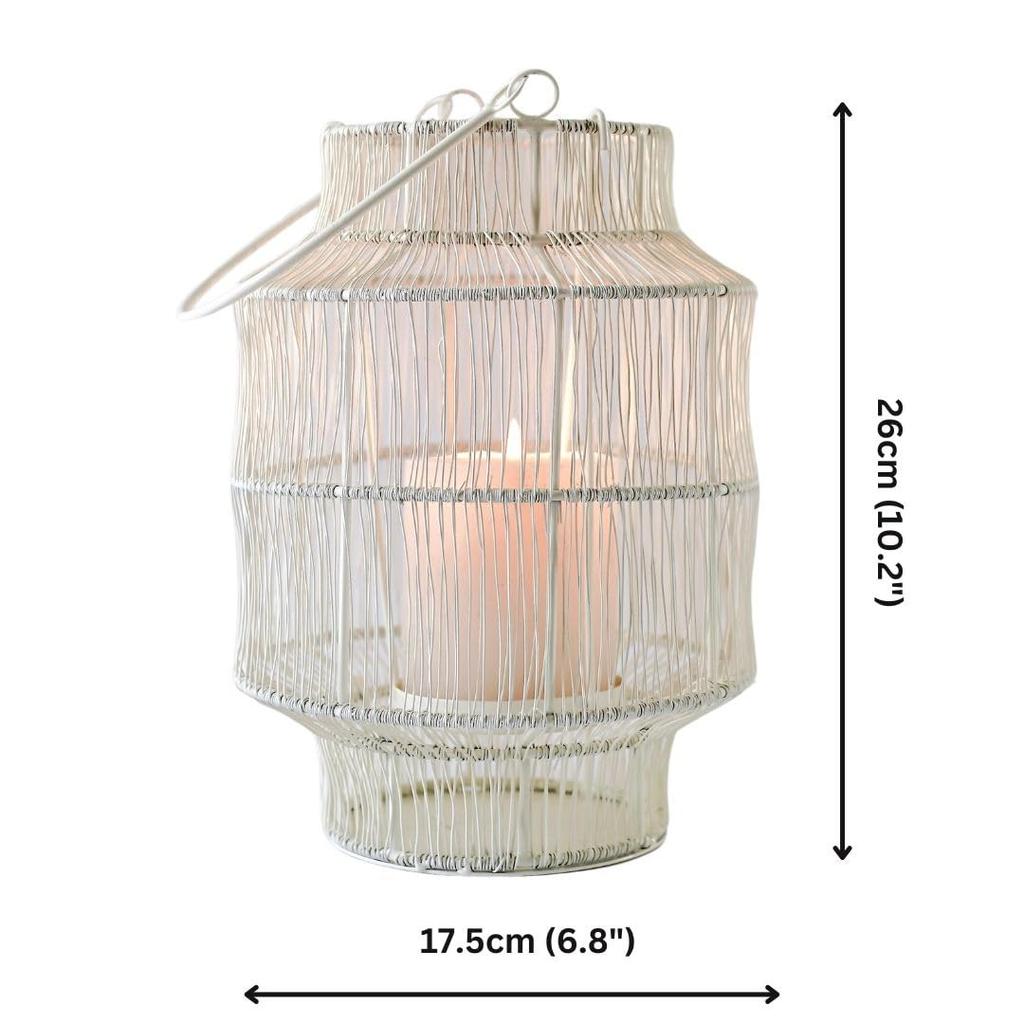 Белый металлический фонарь в стиле Бохо, Mesh Metal Lantern for Home Boho Style White, Behoma