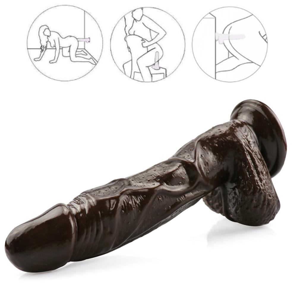Braune große Hoden Penis Frauen Masturbation Schiebe Fake Dick Lesben realistische Dildos Erwachsene Erotik Sexspielzeug für Frauen Werkzeug