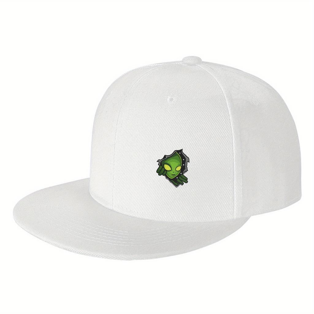 Alien Peeking Through Hole Snapback Cap Adjustable Polyester Flat Brim Baseball Hat Casual Outdoor Unisex