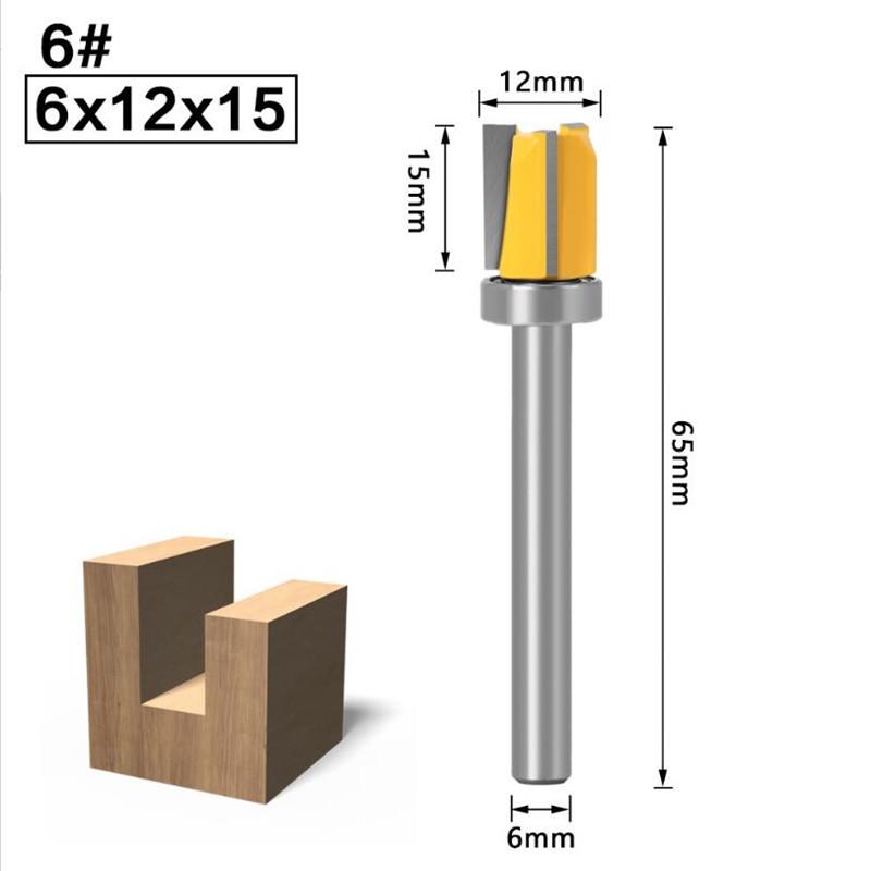 1ks 6mm šablona nástavce oříznutí závěsu Dlabací frézovací bit Přímá fréza pro čištění zapuštěných ořezů Čepová fréza pro zpracování dřeva