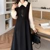 Leicht fette mm Französisches College-Kleid Herbst und Winter Neu Langärmliges Fake-Zweiteiler-Kleid, Dünnes Literarisches Mori-Langes Kleid