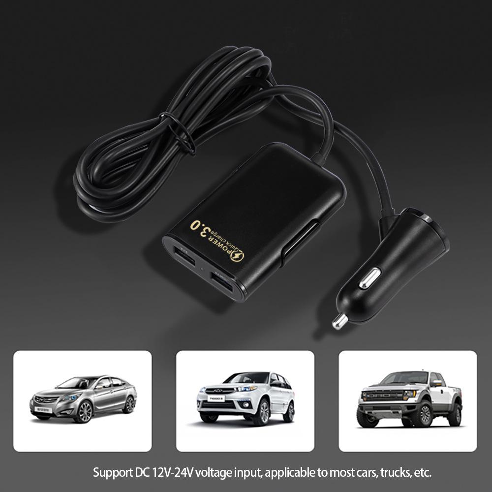36W USB Car Charger Fast Charging One To Four Rear Seat Car Charge QC3.0 for IPhone Xiaomi 13 Samsung Huawei Car Phone Adapter