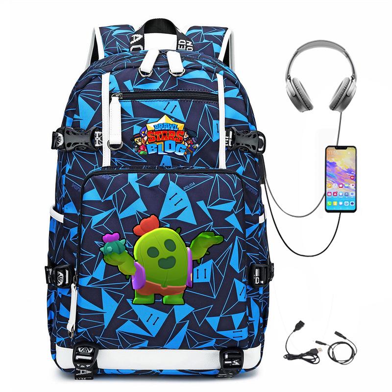 Mochila Periférica Brawl Stars Com Usb Mochila de Estudante para Viagem ao Ar Livre Mochila de Montanhismo de Grande Capacidade