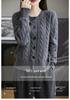 Women's Thickened Round Neck Cable Knit Cardigan - 100% Mercerized Wool, Autumn/Winter, Loose Fit