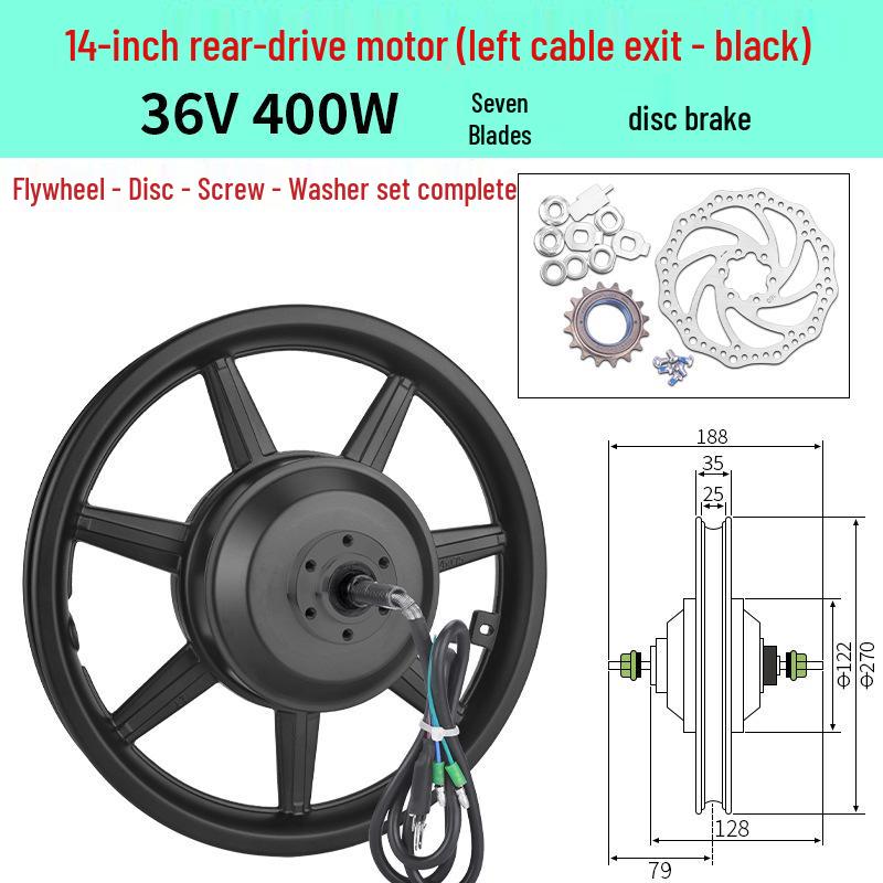 High-Speed 14-Inch Electric Vehicle Motor, 36V/48V, 350W/400W, with Disc Brake for Front and Rear Drive