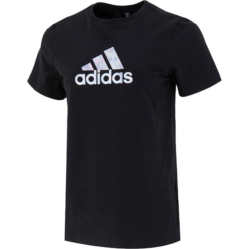 Adidas Logo Print Round Neck Cotton Short Sleeve T-Shirt Women T-Shirt Black HM7044