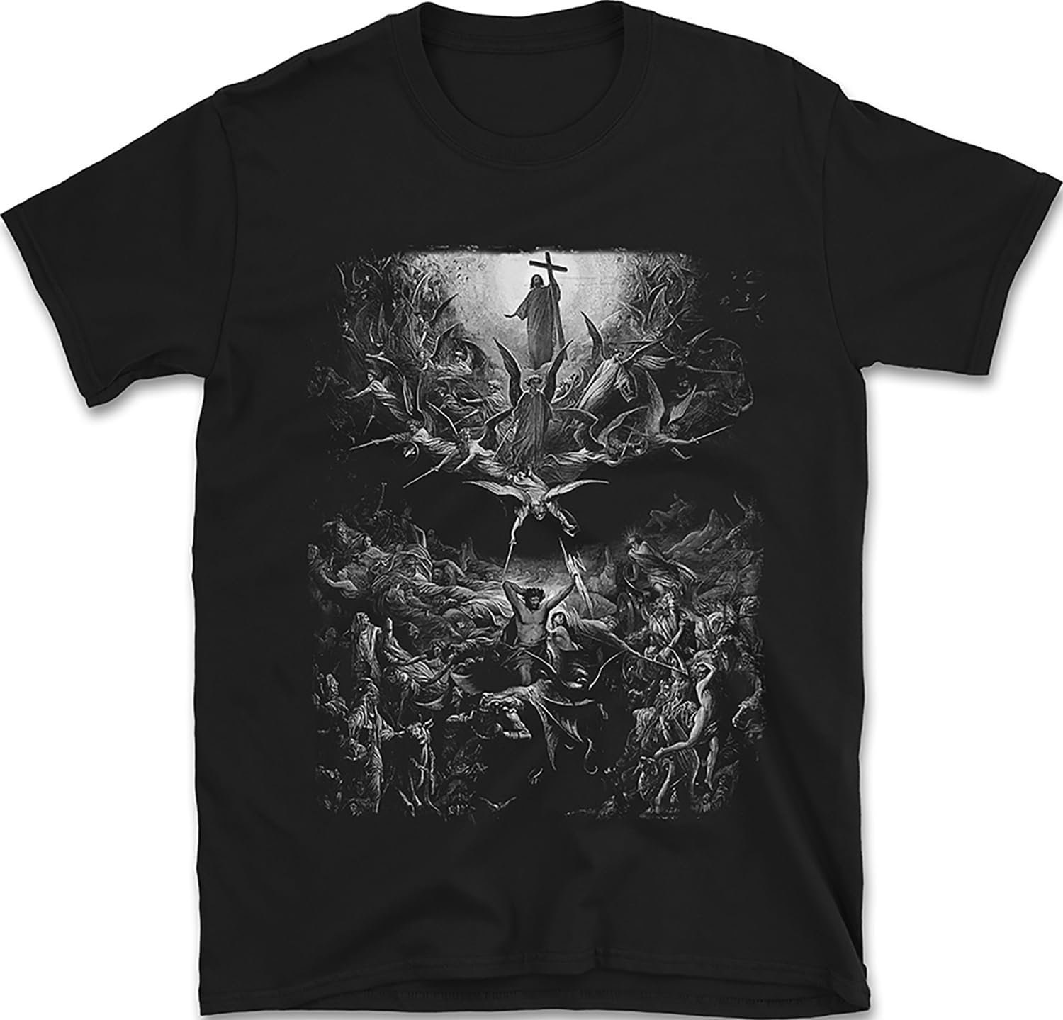 

Christian Triumph T-Shirt Gustave Dore Religious Art Tee Gothic Angels vs Pagan Gods 5XL різнокольоровий