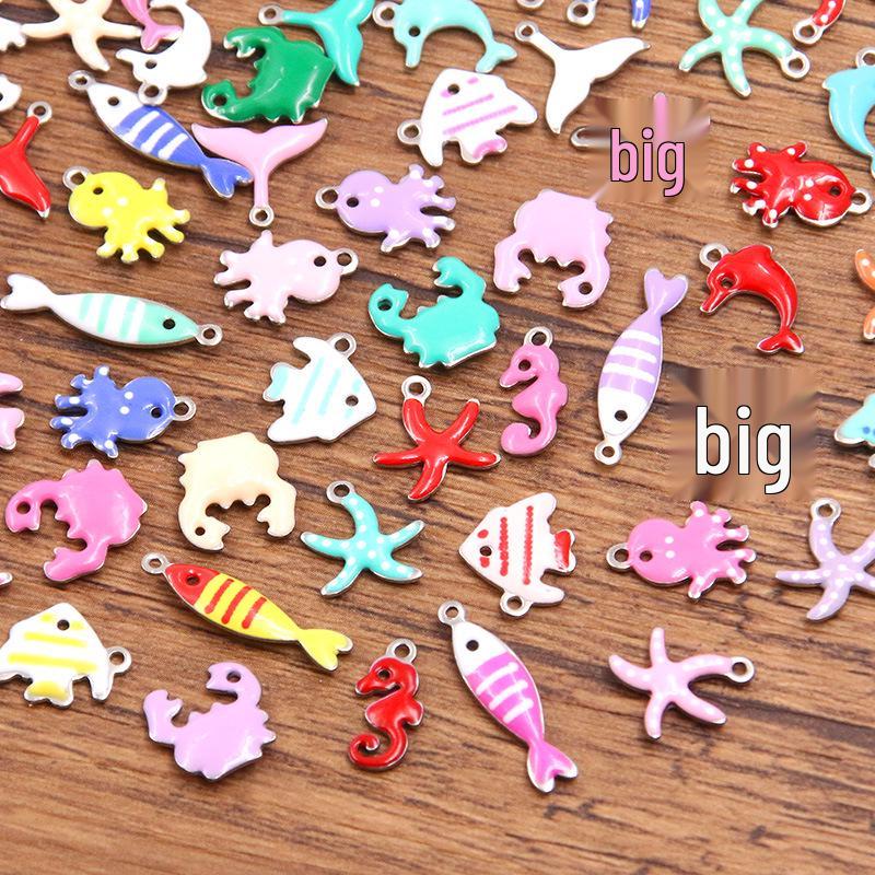 Stainless Steel Marine Life Enamel Pendants: Fish, Crab & Dolphin Charms in 9 Styles