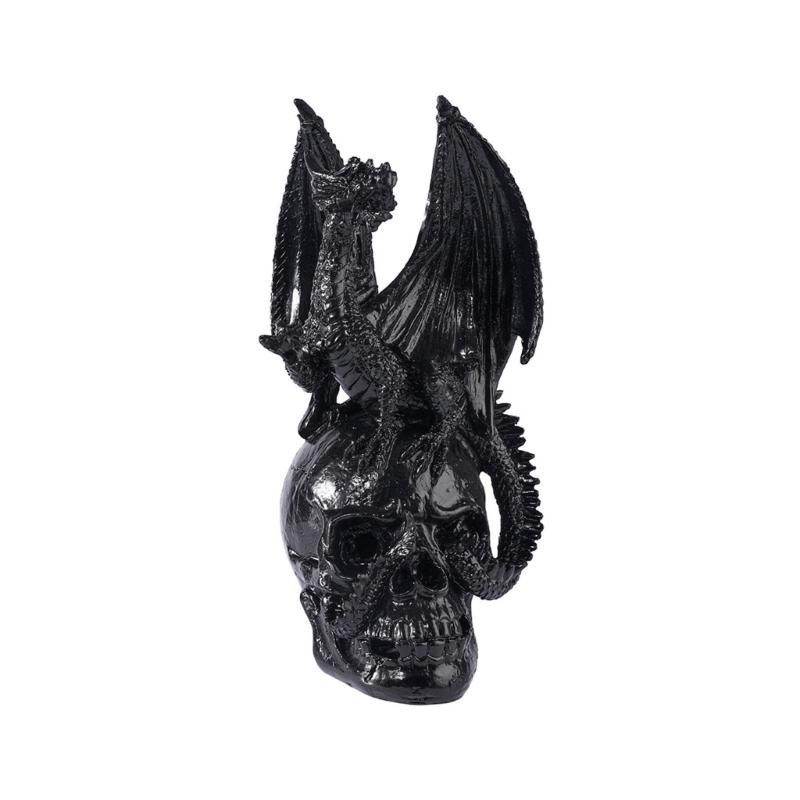 Metal-Look Dragon Skull Statue for Shelf and Desk Display, 17cm Figure for Fantasy Homes and Party Table Styling