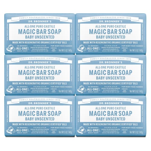 

Dr. Bronner s Magic Soaps Pure-Castile Soap, All-One Unscented Baby-Mild, 5-Ounce Bars (Pack of 6)
