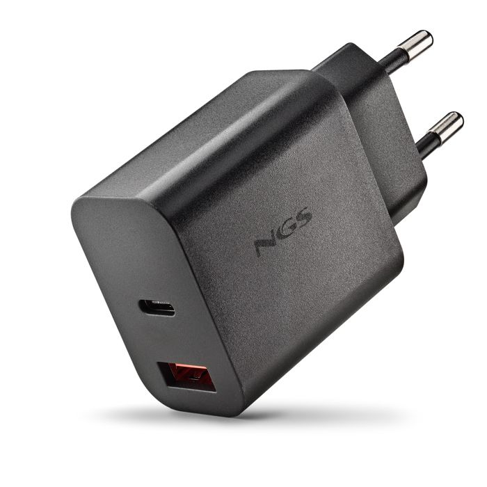 NGS ERA 20W : GaN Chargeur mural universel 20W avec 2 ports : USB-C + USB-A. Chargement rapide et sûr. Grande compatibilité. Charge