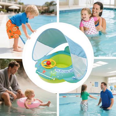 Baby Swimming Float With Canopy Inflatable Infant Floating Ring Swim Pool Accessories Bathing Summer Toys with Steering Wheel