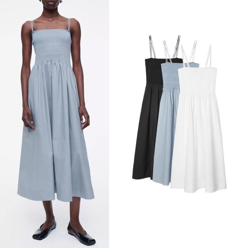 Spring New Women's Clothing Fashion Style Slim Fit Pleated Splicing Sling Tube Top Dress 1231657