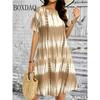Tie Dye Gradient Striped Printing Dresses For Women Summer Fashion Plus Size Dress Casual Short Sleeve Loose Dress 6XL Clothing
